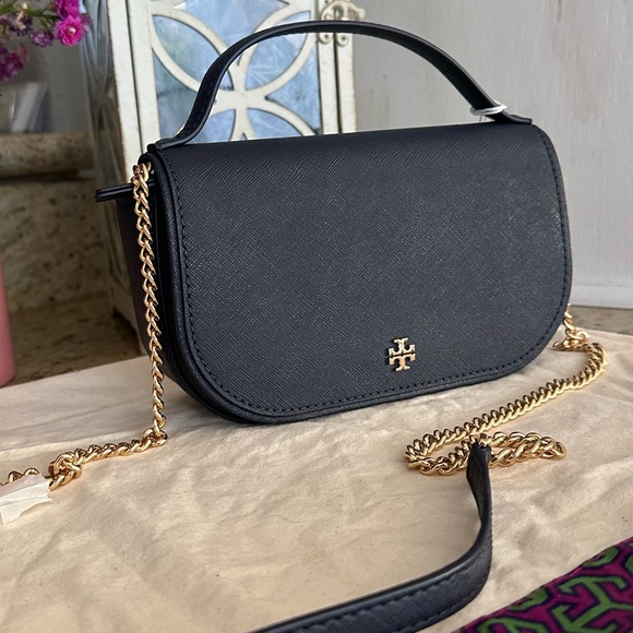 New Tory Burch Emerson Top Handle Women's Saffiano Leather Crossbody navy - Picture 9 of 9